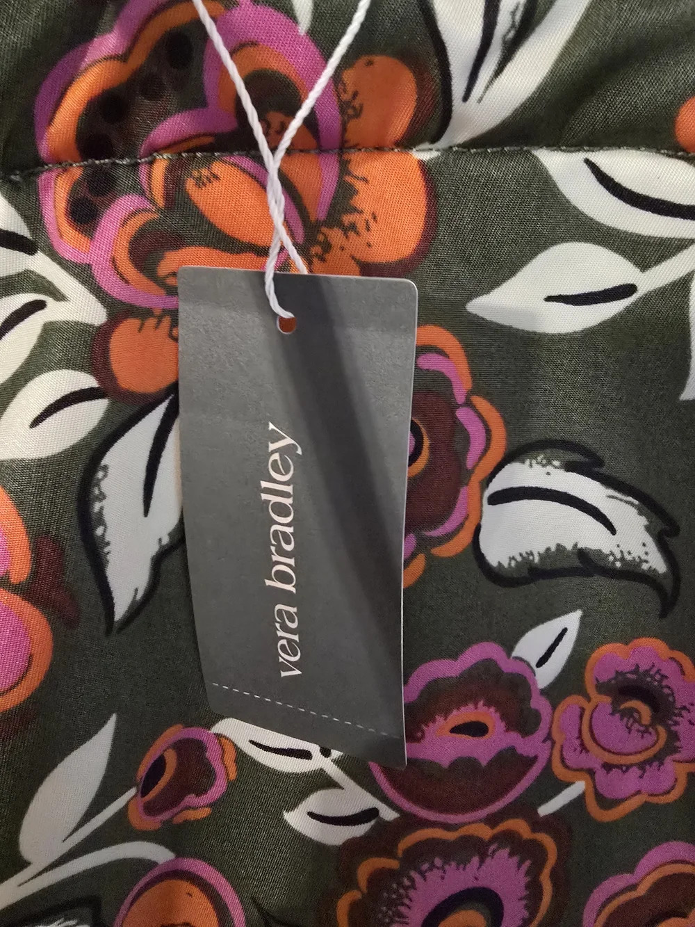Vera Bradley Knollton Travel Tote -Olive Tote with Pink & Orange Floral Print